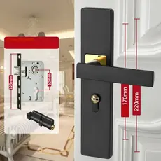 Fechadura de porta preta, sem necessidade de modificar o furo, maçaneta de porta silenciosa e antiga