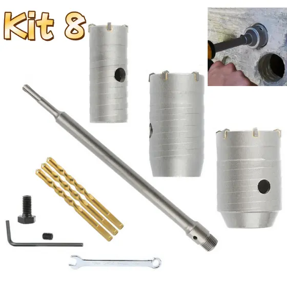 Kit 8 Serra Copo Fura Parede Concreto Laje Brocas 30 40 50mm Pronta Entrega