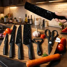 Jogo De Facas Faqueiro Inox Faca Preta 6 Peças Profissional Luxo Conjunto facas Cutelo Kit Churrasco