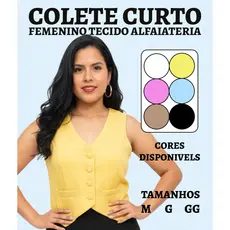 Colete Curto Femenino Tecido Alfaiateria