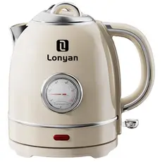 Chaleira Elétrica LONYAN Retrô 1,5L com Termômetro Interior Inox 304 1355W Desligamento Automático 127V ou 220V