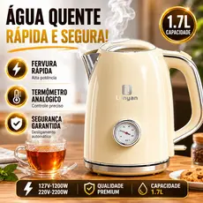 Chaleira Elétrica 1,7L 220V 127V 110V 2200W OT-DS1 SUS304 Inox Automática Desliga Sozinha Rapido Aquecimento Para Casa