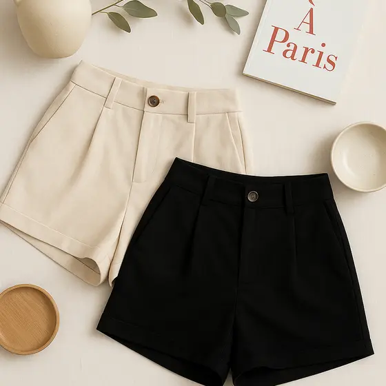 Kit 2 Short Feminino Linho  Cintura Alta com Bolsos