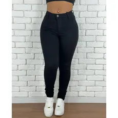 Calça Jeans preta Feminina Cintura Alta Tecido Encorpado Premium