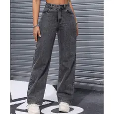 calça Jeans wide leg grafite feminina empina bumbum de alta qualidade Cintura Alta confortavel