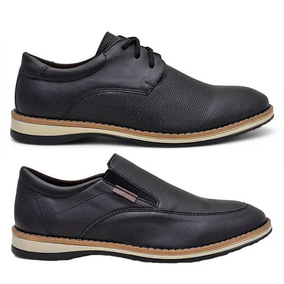 Kit Tenis Masculino e Sapato Oxford Liso Calce Fácil