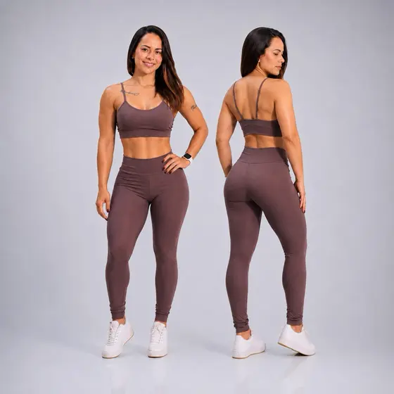 Conjunto De Calça Legging Fitness Feminino + Top Alcinha Academia Zero Transparência