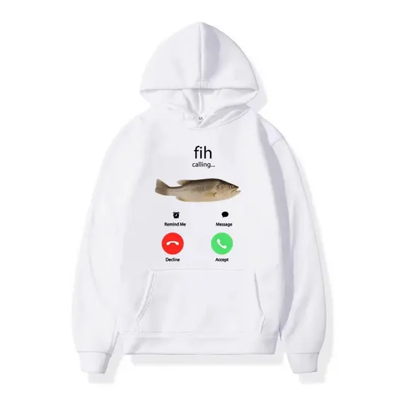 Moletom Fih Chamando Capote Telefone Blusão Inverno Peixe Hoodie Engraçado Fishman Outfit Canguru