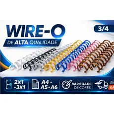 WIRE O PARA ENCADERNAÇÃO 2X1 3/4, A4 e A5 BRANCO,PRETO,PRATA,DOURADO,ROSEGOLD,ROSACLARO E BRONZE