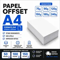 Papel Offset A4 Branco 75g 90g 120g 150g 180g 240g | 50, 100 E 150 Folhas