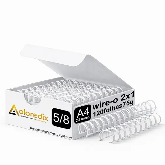 WIRE-O PARA ENCADERNAÇÃO 2X1 A4 5/8" 120 FLS BRANCO,PRETO,PRATA,ROSE GOLD,DOURADO,ROSA CLARO,BRONZE