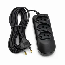 Extensão Elétrica 3 Tomadas 10A Bivolt 127V 220V Cabo Flexível 2 Pinos Preta 2m 3m 5m 10m