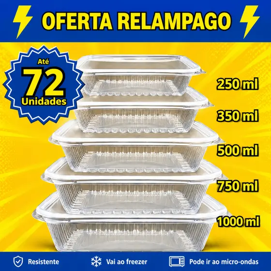 24 Pote Marmita Descartável 1000ml 500ml 750ml Retangular para Microoondas e Freezer