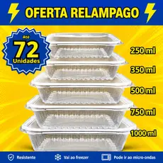 24 Pote Marmita Descartável 1000ml 500ml 750ml Retangular para Microoondas e Freezer