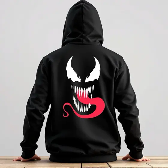 Moletom Masculino Venom Canguru Filme Herói Geek Flanelado Blusa de Frio com Capuz Preto Masculino Unissex Feminino