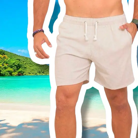 Bermuda Linho Lavado Casual Masculino Mauricinho Short Praia Moda Verão Alta Qualidade Premium
