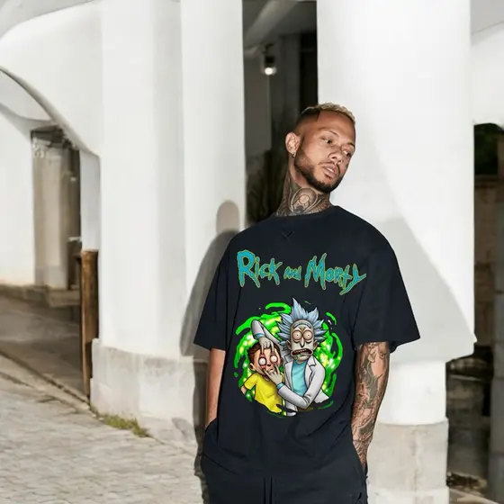 Blusão Oversized Camiseta Algodão Streetwear Blusa Treino Rick Desenho Maromba Premium