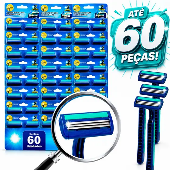 Kit Barbeador Descartável com 2 Lâminas Prestobarba Fita Lubrificante Uso Diário e Profissional