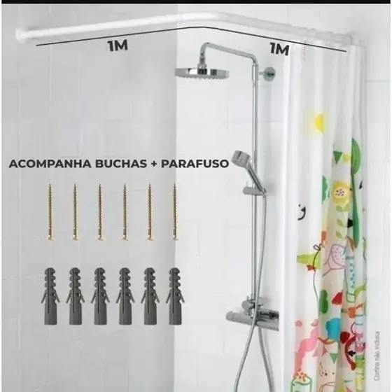 Suporte Box ALUMINIO Porta Cortina Banheiro Parede Completo Resistente