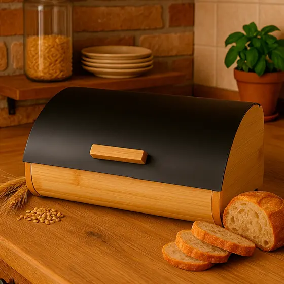 Caixa De Pão com porta Retrátil- Armário- Lancheira De Bambu