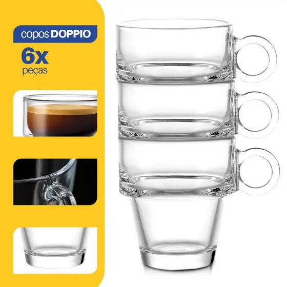 Xícaras Empilháveis Doppio 90ml 6 Peças Vidro - Bhz Store