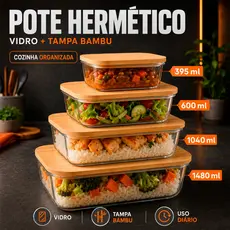 Pote De Vidro Hermético Quadrado Marmita Potes Conjunto Tampa Bambu