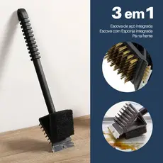 Escova De Aço Para grelha 3 em1 Churrasqueira com raspador- Bhz Store
