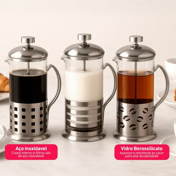 Cafeteira Francesa Inox 600ml para Café Disponível em 3 Modelos