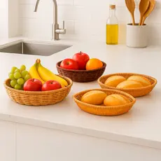Cesto de Frutas Palha 2 Modelos – Concha e Redonda – Fruteira de Mesa