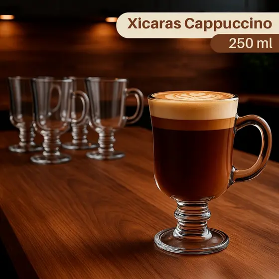Conjunto 3/6 Canecas de Vidro Reforçado 250ml para Bebidas e Sobremesas