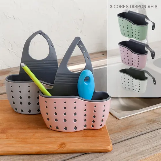 Suporte Organizador de Pia Flexível com Alça Porta Esponja Detergente Silicone