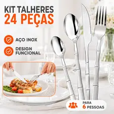 Jogo de Talheres em Aço Inox 24 Peças Completo Colher, Garfo, Faca, Colher de Sobremesa