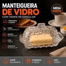Manteigueira De Vidro Com Tampa Porta Manteiga Retangular Transparente