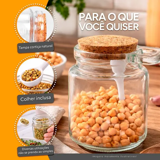 Pote De Vidro Com Tampa E Colher De Bambu Colher Temperos Açúcar