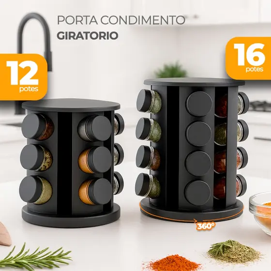 Porta Temperos Giratório 16 Potes – Organizador 360° de Cozinha
