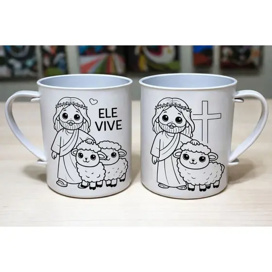 Canecas Plásticas Pascoa Jesus e suas Ovelhas Ele Vive