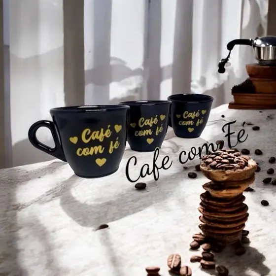 Kit 6 Xicaras Redonda Acrílica tradicional Café Com Fé 70ml