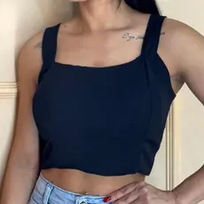 Cropped Feminino no Tecido Dunas com Lastex e Alça Larga Blusinha Feminina