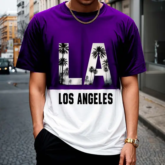 Camiseta Masculina Recortada Los Angeles City Manfinity Street Wear 100% Algodão 30.1
