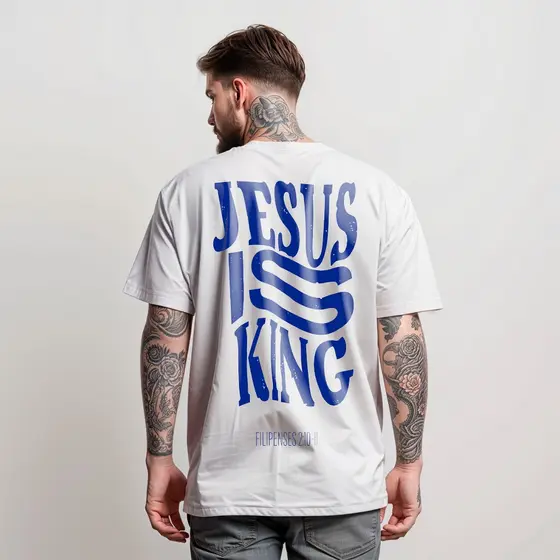 Camiseta Masculina JESUS IS KING 100% Algodão Manfity