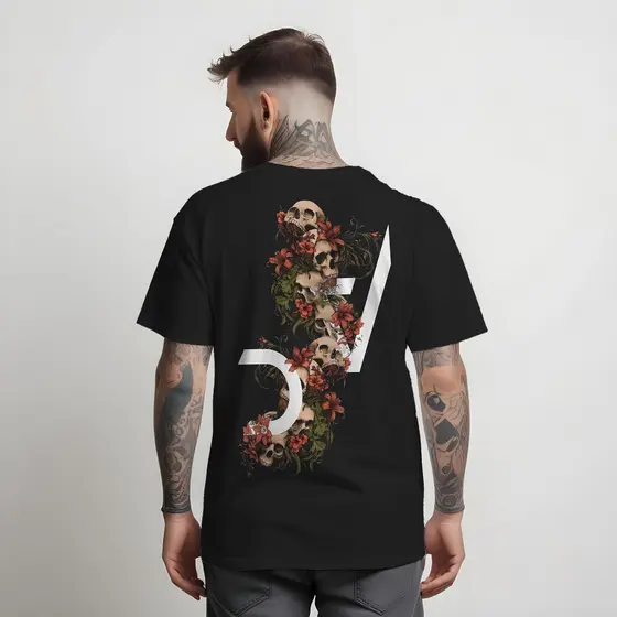 T-Shirt Masculina Camiseta Street Wear Flower DV Skull Camisa Diverse Estilos 100% Algodão Manfinity