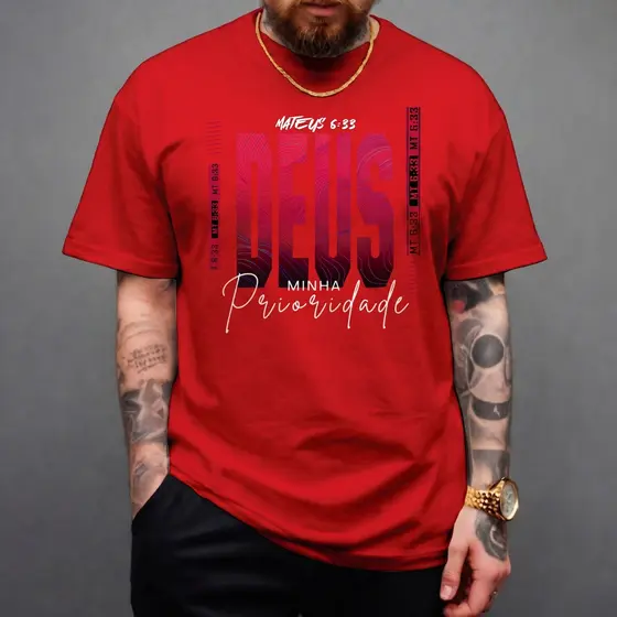 Camiseta Masculina Deus Prioridade Blessed Manfinity Moda Cristã evangélica Camisa Street 100% Algodão