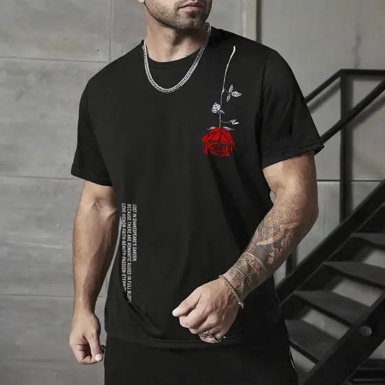 Camiseta Masculina Poesia e Conforto Homem Floral T-shirt 100% Algodão Plus Size