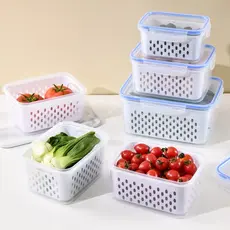 Kit 3 Organizadores Potes Hermetico Geladeira 850ML/1750ML/3300ML Alimentos Vegetais--Mwei Store
