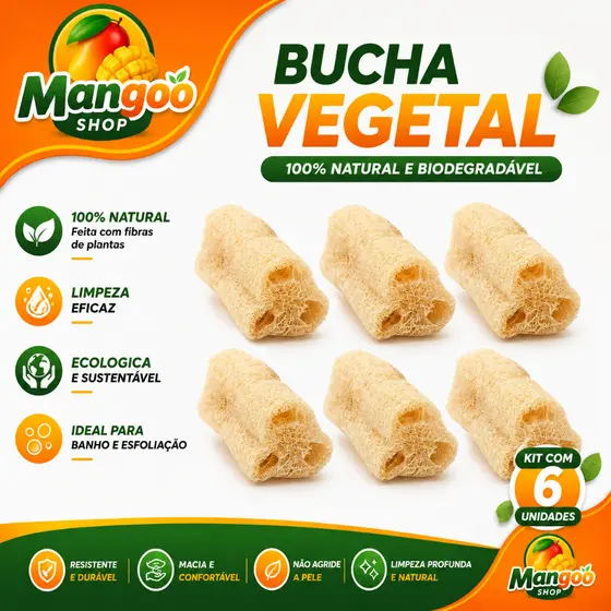 Esponja Vegetal Bucha Natural 100% Ecológica - 06 Unidades