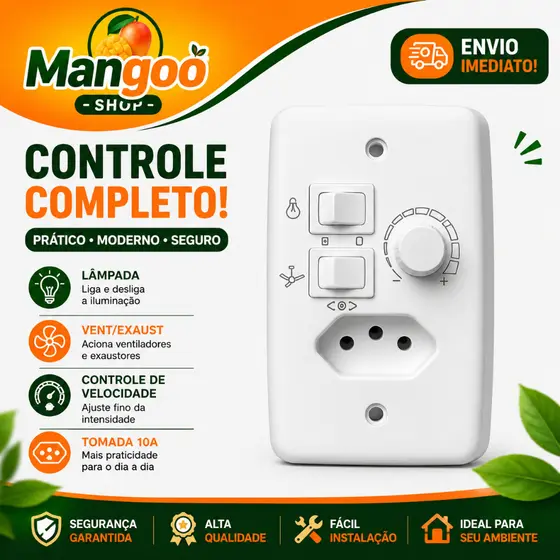 Controle Velocidade Rotativo C/tomada P/ Ventilador De Teto