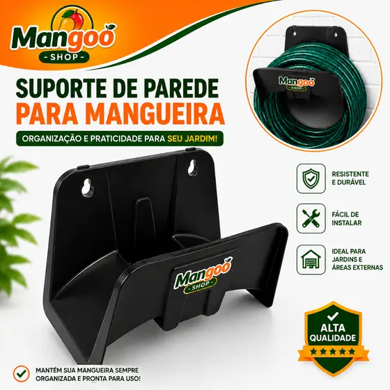 Suporte Enrolador de Mangueira de Jardim Parede Organizador Preto Alta Resistência Jcn Flex