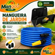 Mangueira Jardim Reforçada Lisa Flexivel 50 30 25 20 15 10 7 Metros + Suporte Mangueira de Parede Promoção