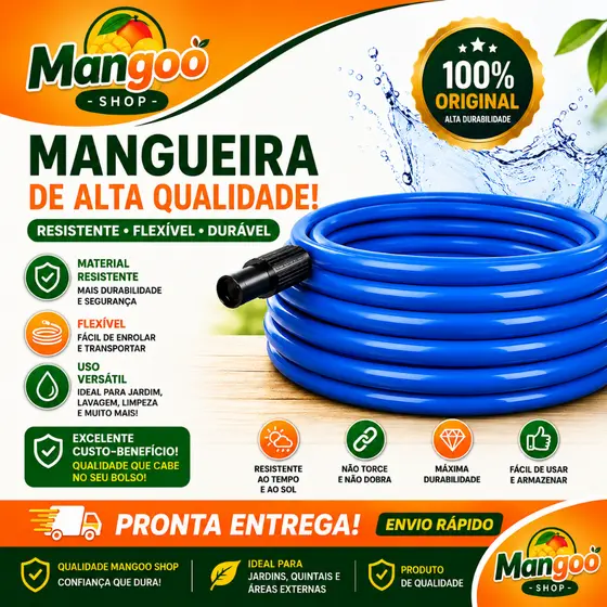 Mangueira Jardim Reforçada Flexível Azul | 7 a 50 Metros | Com Conectores + Brinde | Envio Imediato