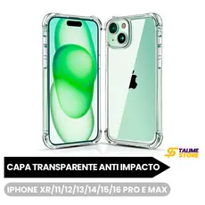 Capa iPhone Transparente Anti Impacto para os Modelos XR 11 12 13 14 15 16 Pró e Max